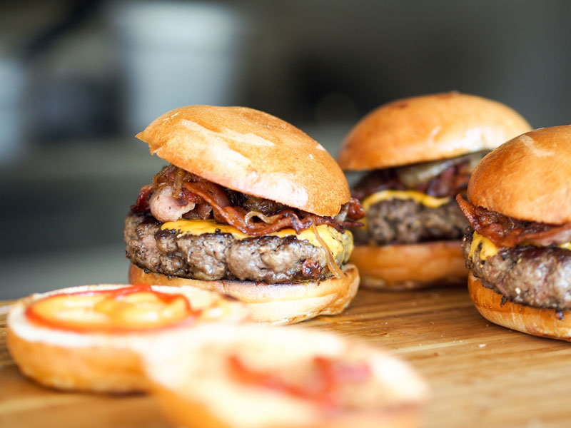 close-up of burgers
