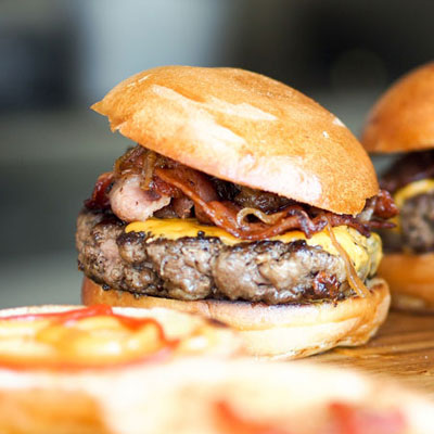 close-up of burgers